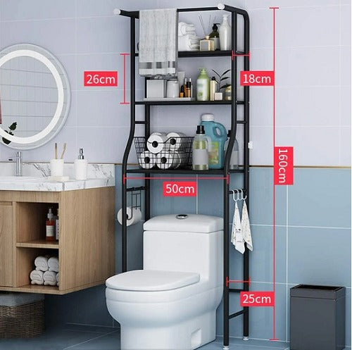 Estante organizador blanco de baño sobre inodoro