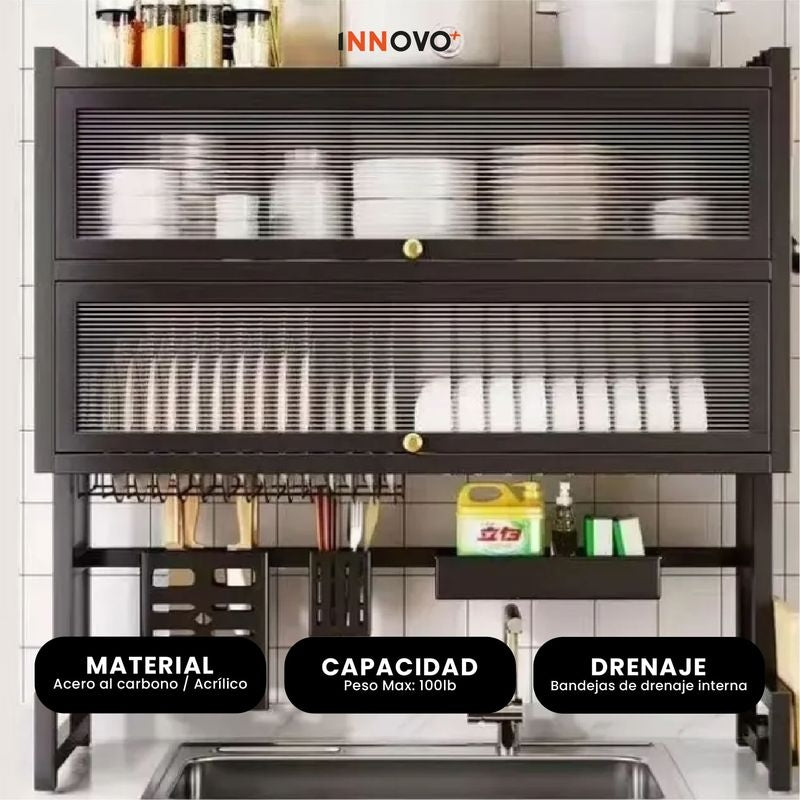 Escurridor y organizador de loza 2 niveles con tapa®