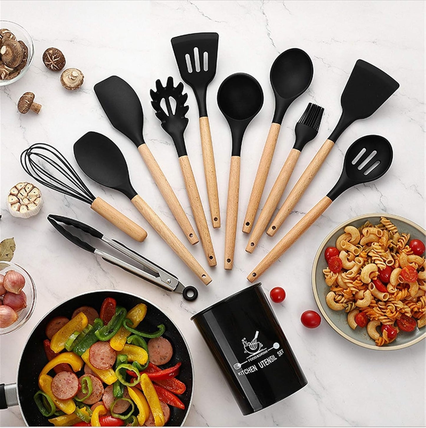Set de 12 utensilios calidad premium en silicona resistente al calor