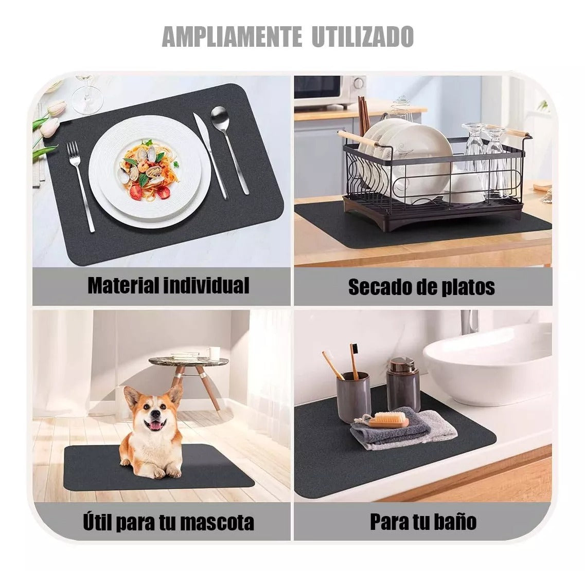 Tapete absorbente multi usos para cocina - Calidad Premium color negro®