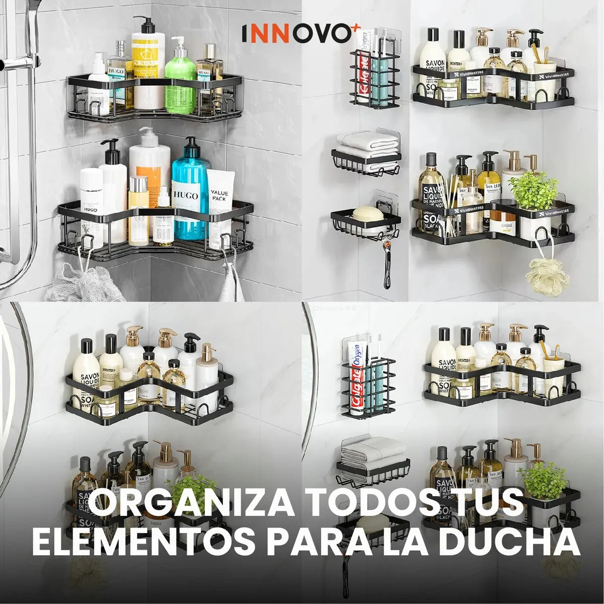 Set organizador de baño x5 piezas color negro®