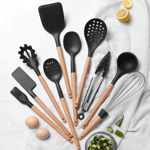 Set de 12 utensilios calidad premium en silicona resistente al calor
