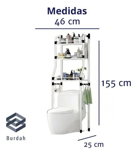 Estante organizador blanco de baño sobre inodoro