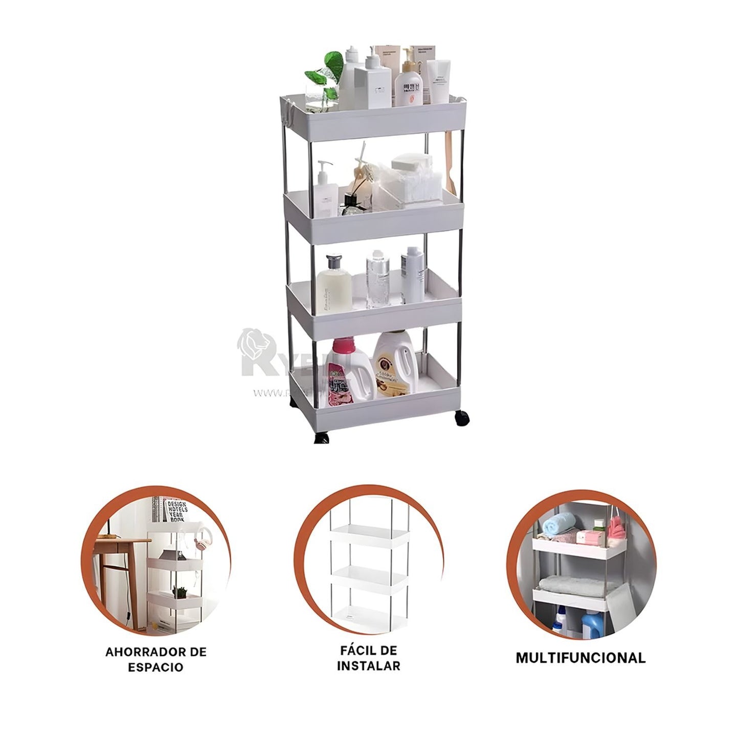 Carrito organizador 4 niveles con ruedas multiusos - Color Blanco®