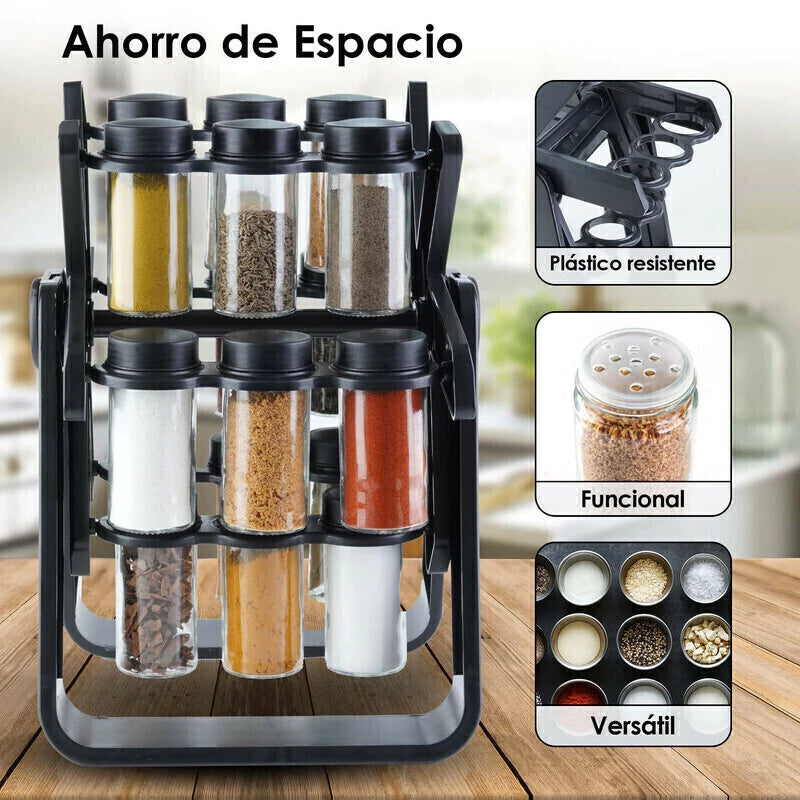 Organizador de especies x18 frascos en vidrio - Calidad Premium®