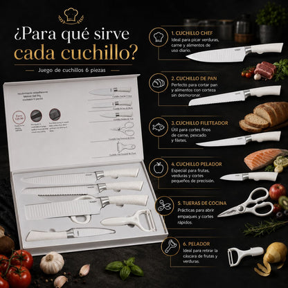 Juego De Cuchillos Profesional Antiadherentes X6 - En Acero Inoxidable