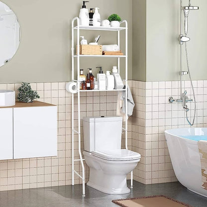 Estante organizador blanco de baño sobre inodoro