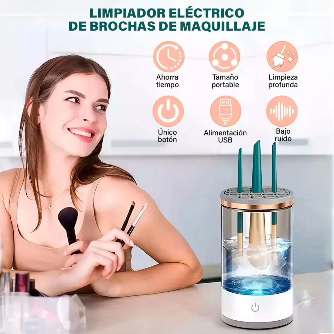 Limpiador de brochas de maquillaje eléctrico - Calidad Premium®