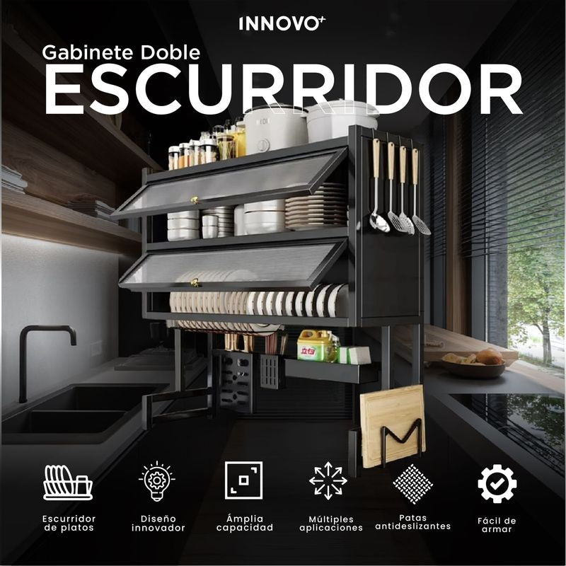 Escurridor y organizador de loza 2 niveles con tapa®