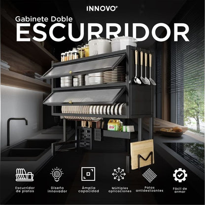 Escurridor y organizador de loza 2 niveles con tapa®