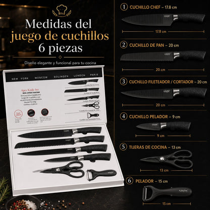 Juego De Cuchillos Profesional Antiadherentes X6 - En Acero Inoxidable