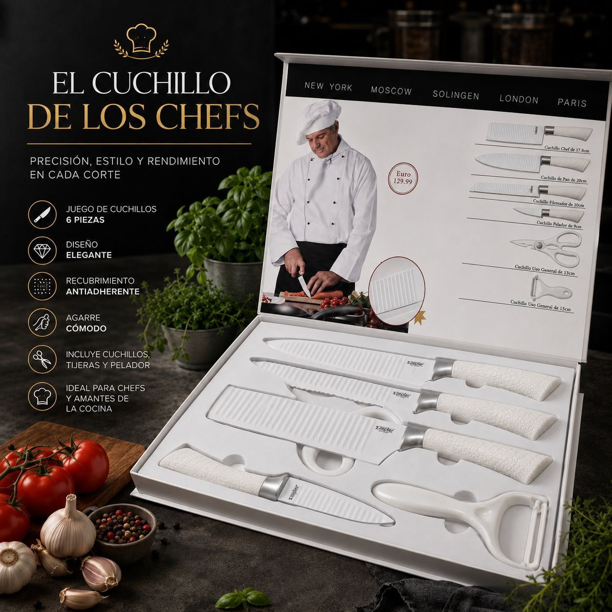 Juego De Cuchillos Profesional Antiadherentes X6 - En Acero Inoxidable