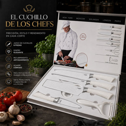 Juego De Cuchillos Profesional Antiadherentes X6 - En Acero Inoxidable