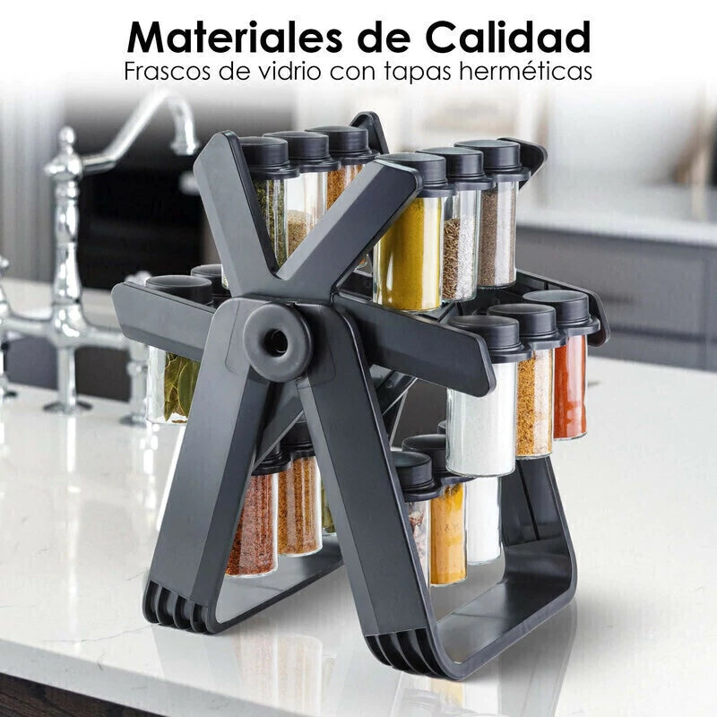 Organizador de especies x18 frascos en vidrio - Calidad Premium®