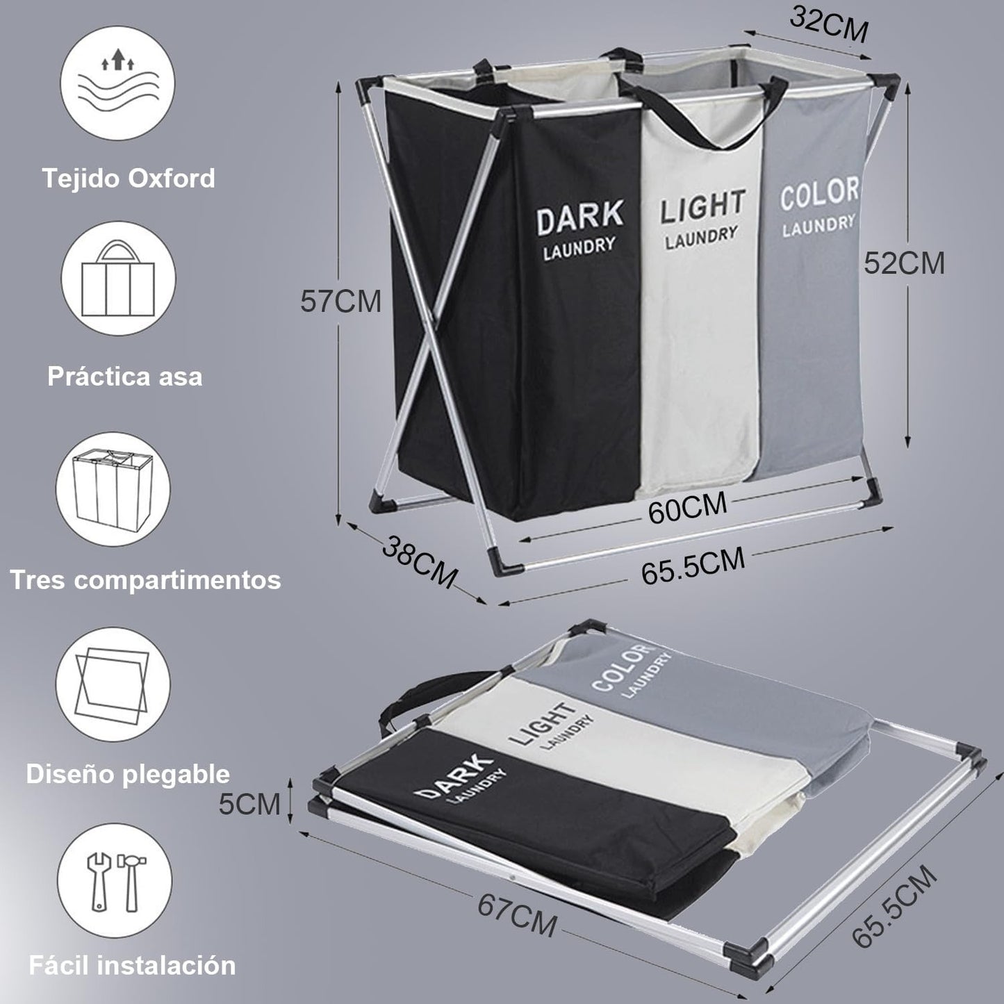 Cesto Triple Plegable Para Ropa Sucia - Calidad Premium®