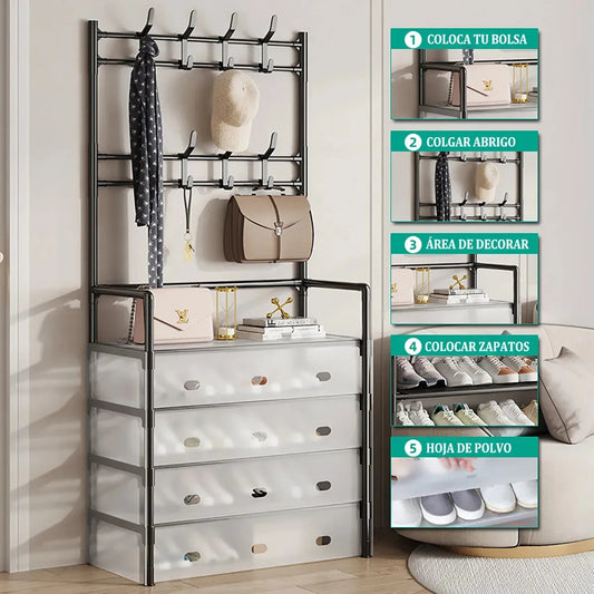 Organizador de zapatos con perchero 5 niveles con cubierta de polvo plástica - Color Negro