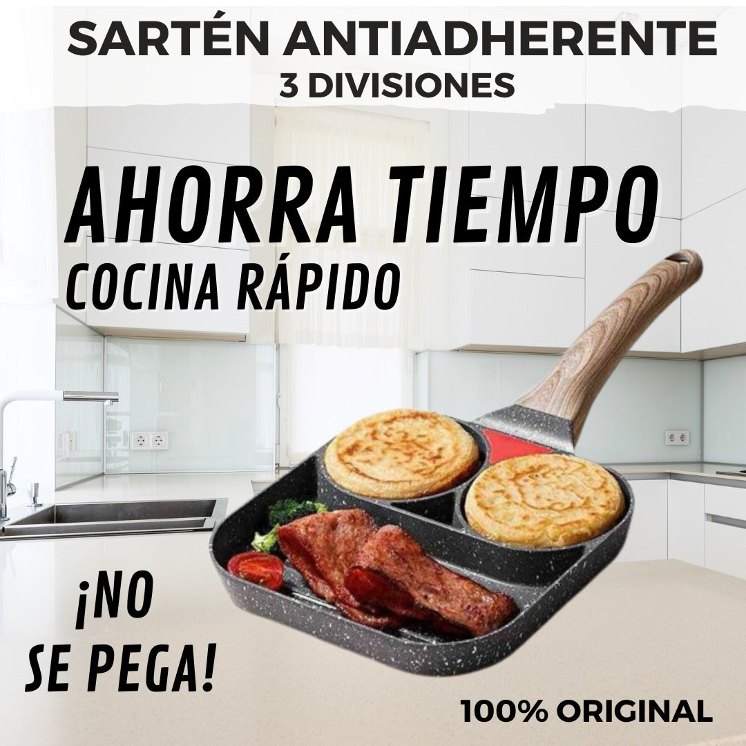 SÚPER PROMO COMBO DE COCINA, ORGANIZADOR DE HUEVOS + SARTÉN 3 PUESTOS