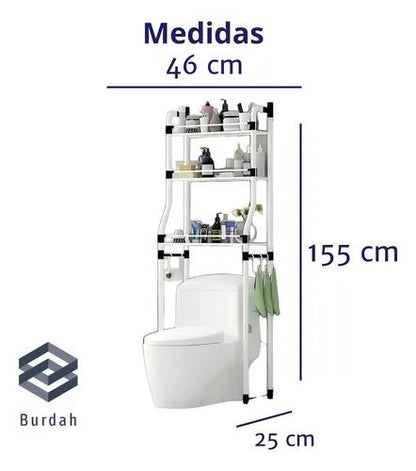 Estante organizador blanco de baño sobre inodoro