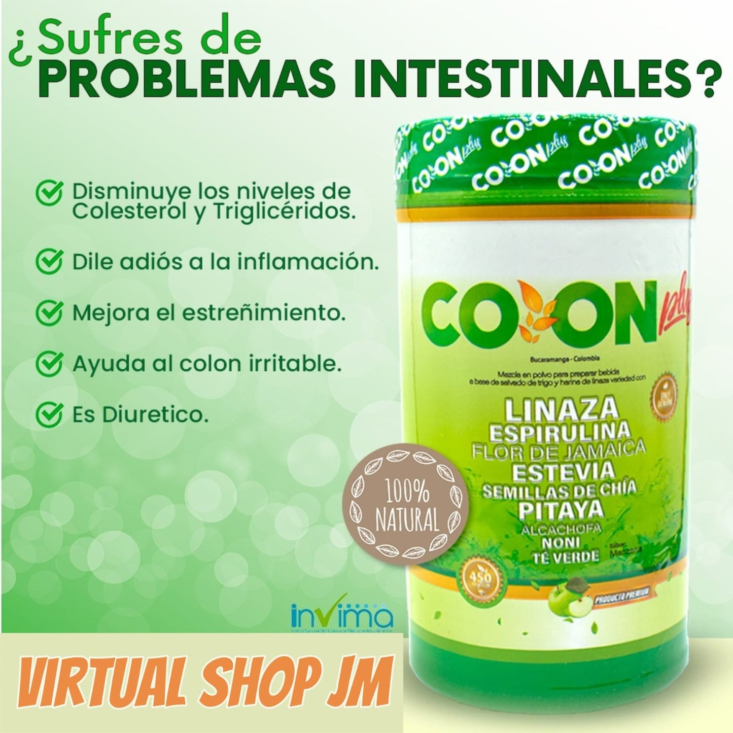 FIBRA NATURAL COLON + PLUS® - 500 GRAMOS - INVIMA RSA-0023891-2023