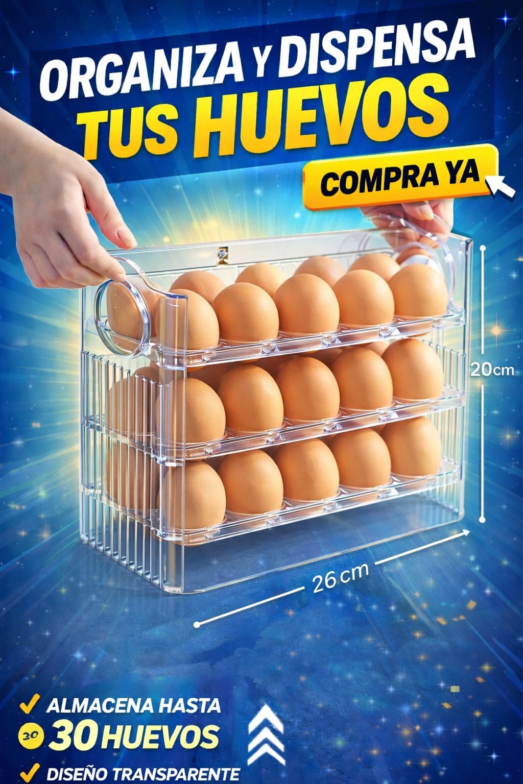 SÚPER PROMO COMBO DE COCINA, ORGANIZADOR DE HUEVOS + SARTÉN 3 PUESTOS