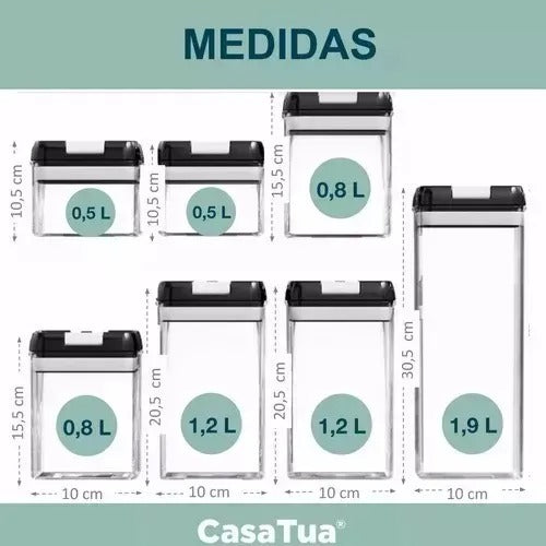 Organizador de alimentos hermético x7 unidades color negro