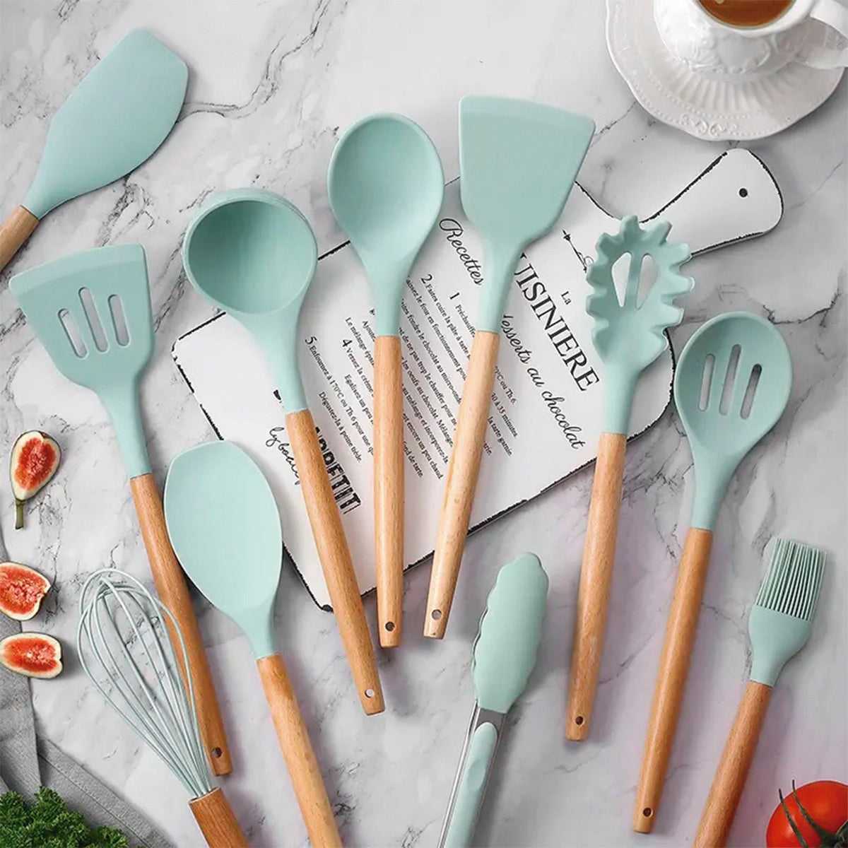 Set de 12 utensilios calidad premium en silicona resistente al calor