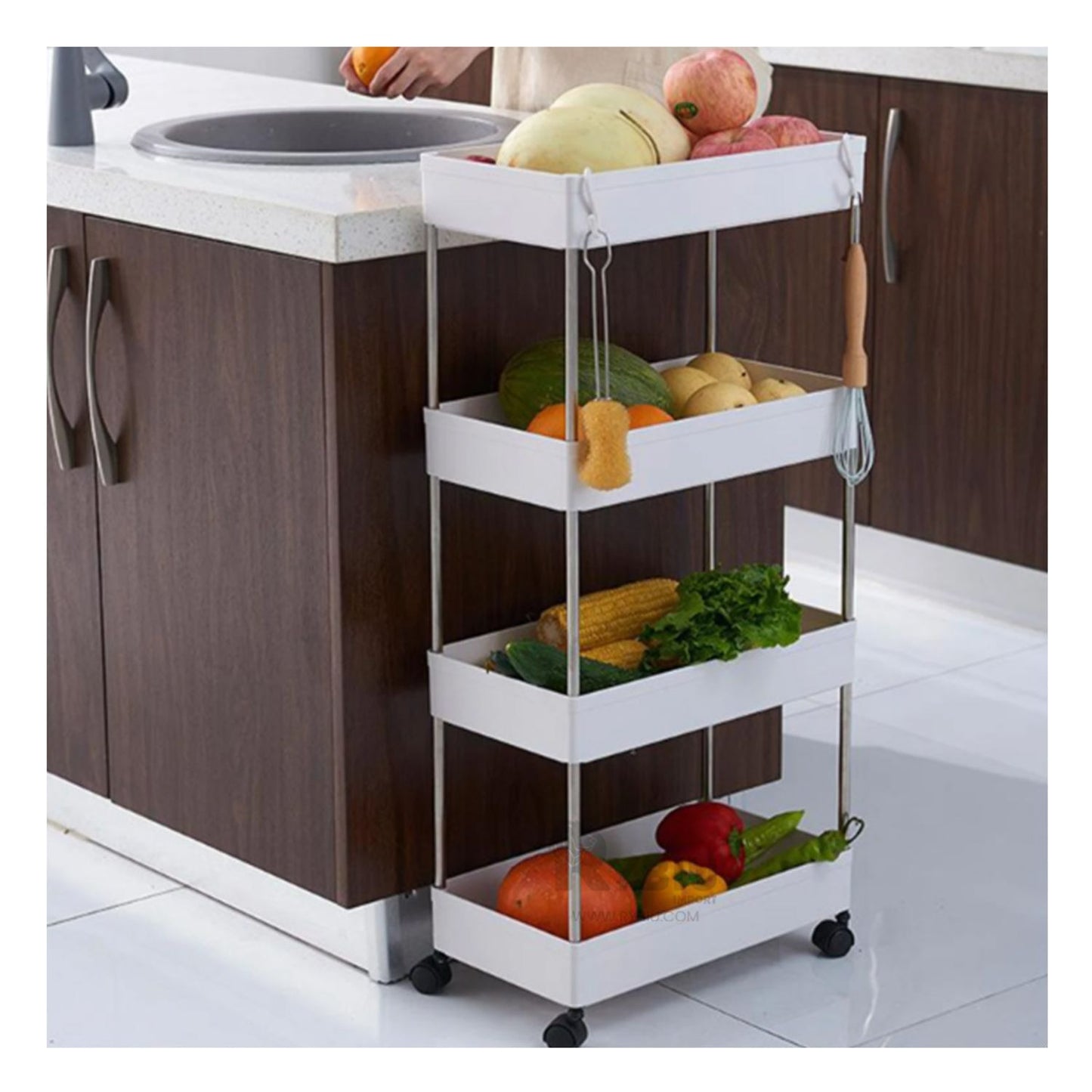 Carrito organizador 4 niveles con ruedas multiusos - Color Blanco®