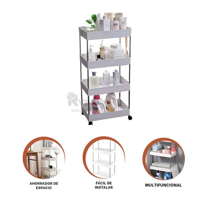 Carrito organizador 4 niveles con ruedas multiusos - Color Blanco®