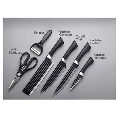 Juego De Cuchillos Profesional Antiadherentes X6 - En Acero Inoxidable